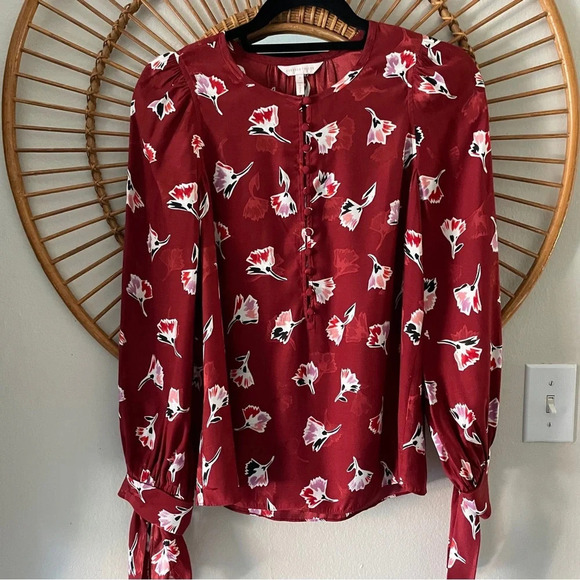 Rebecca Taylor silk blend floral long blouse Sz 4 - Picture 1 of 5